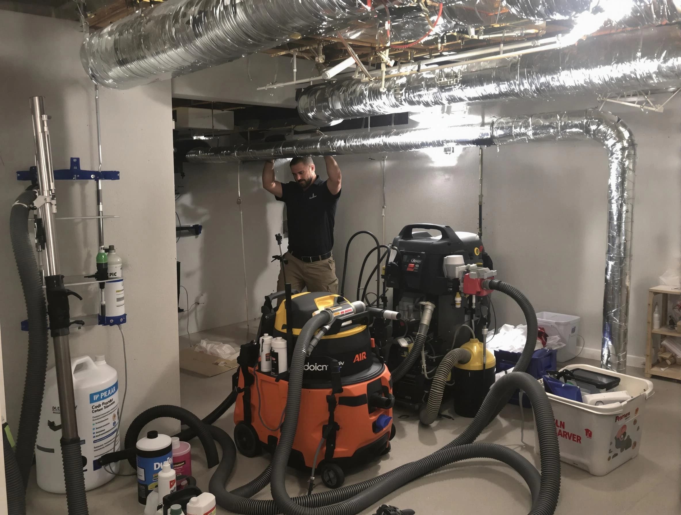 Shawnee Air Duct Cleaning specialist performing professional mold removal from air ducts using safety equipment in Shawnee