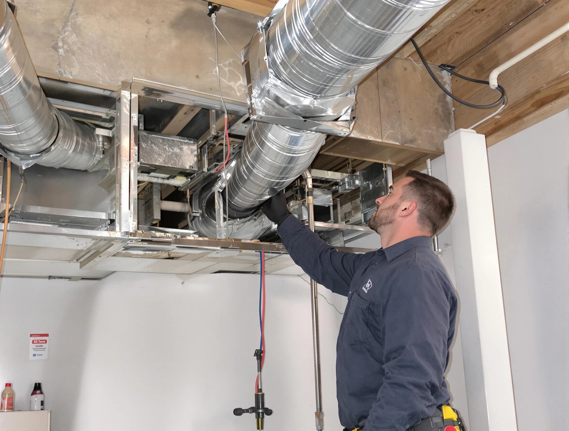 Shawnee Air Duct Cleaning technician performing professional air duct repair using specialized tools in Shawnee