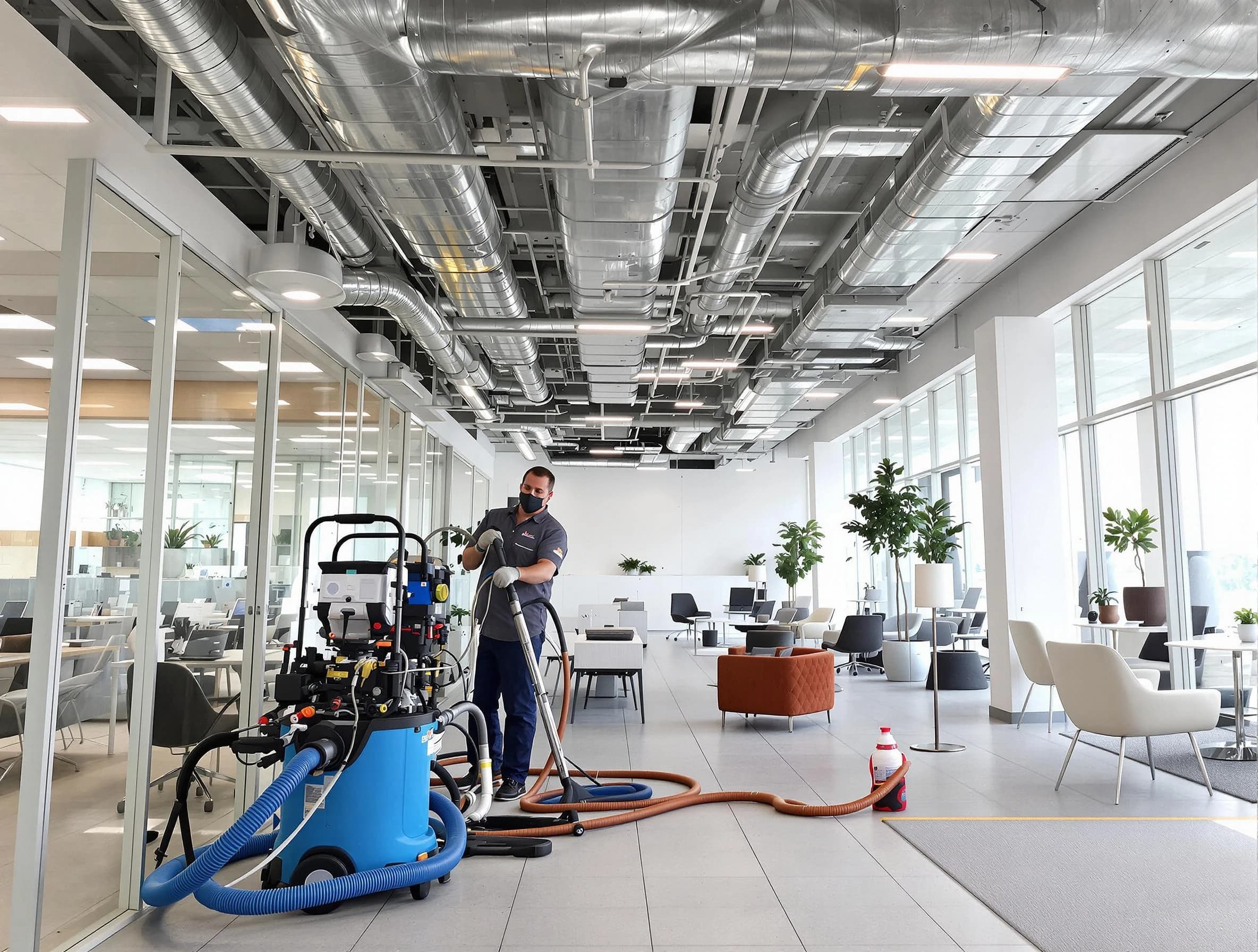 Shawnee Air Duct Cleaning team conducting comprehensive commercial duct cleaning at a business location in Shawnee