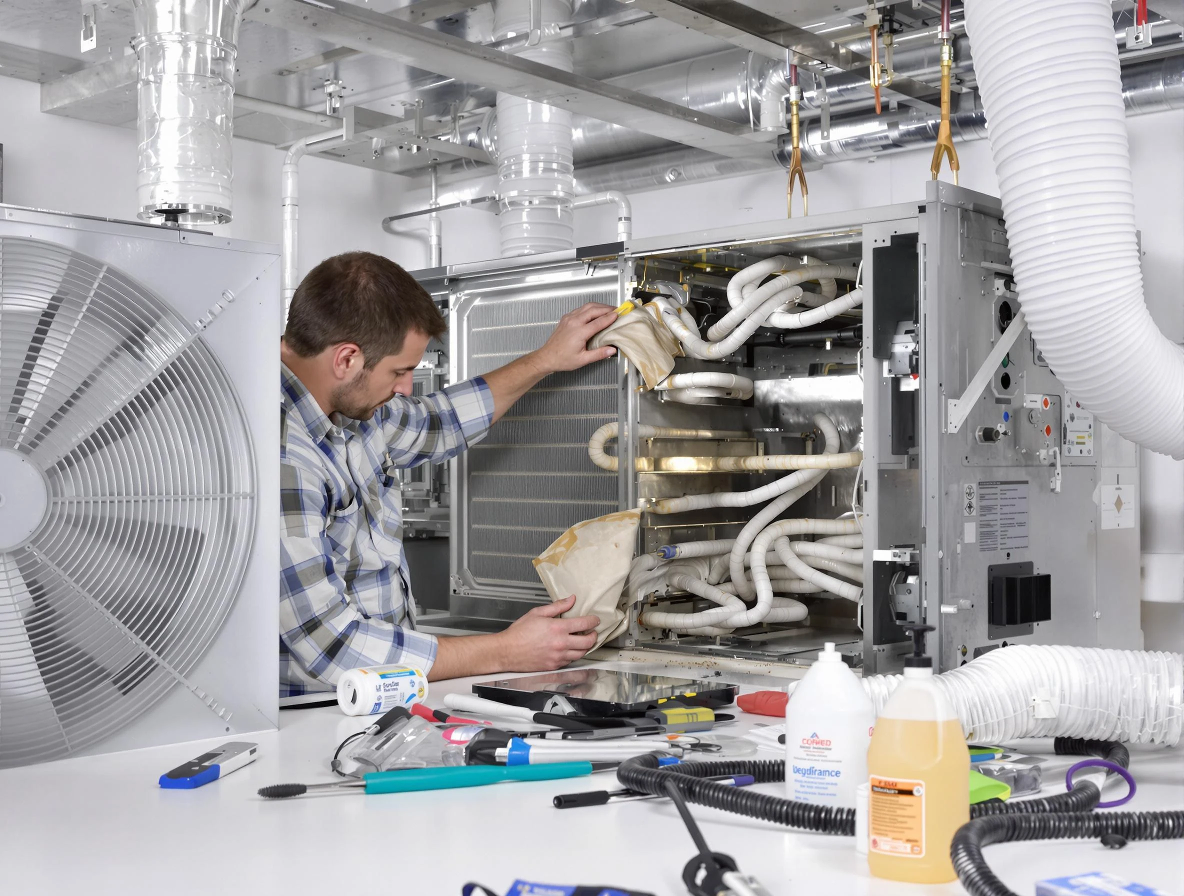 Shawnee Air Duct Cleaning specialist performing precision AC coil cleaning in Shawnee