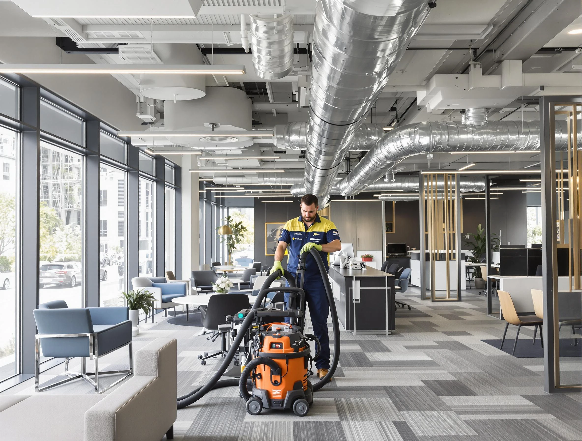 Shawnee Air Duct Cleaning team performing thorough commercial duct cleaning at a Shawnee business center